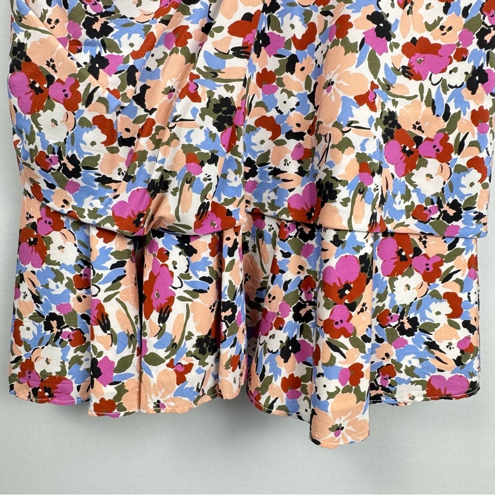 Veronica Beard Marla Ruched Floral Dress Short Flutter Sleeves Silk Blend Size 4 - Picture 13 of 16